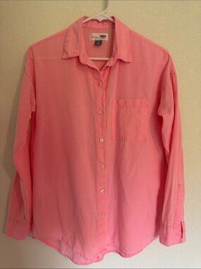 Old Navy Long-Sleeve Button-Down Shirt - Coral Pink